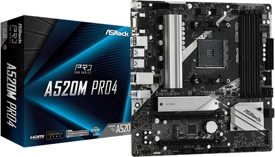 ASRock A520M Pro4 Motherboard - AMD A520 - AMD AM4 - DDR4 RAM - Micro-ATX