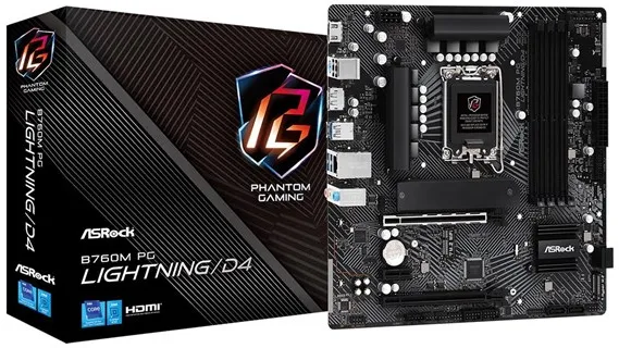 ASRock B760M PG LIGHTNING/D4 Motherboard - Intel B760 - Intel LGA1700 - DDR4 RAM - Micro-ATX