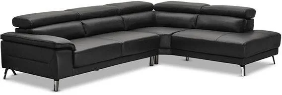 Napoli corner sofa with recline function - black leather - right-hand side
