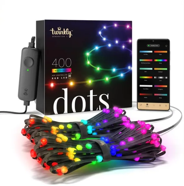 Twinkly Dots - 400 RGB diodes controlled by an app. 20 metres. Black cable.