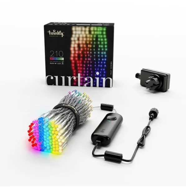 Twinkly Curtain - 210 app-controlled RGB + warm white LED lights. 1.5 x 2.1 metres. Transparent cable.